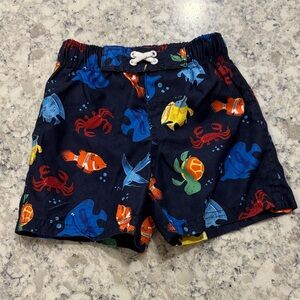 Circo Navy Kids Swim Shorts with Fish and Crab Print